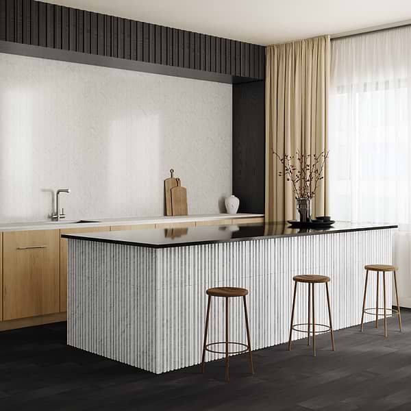 Stonework Barcode Carrara White 12x24 3D Polished Marble Tile