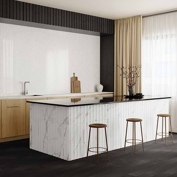 Stonework Fluted Alaska White 12x24 3D Honed Marble Tile