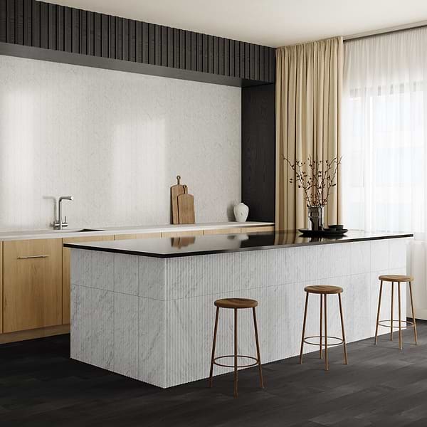 Stonework Peak Carrara White 12x24 3D Satin Marble Tile