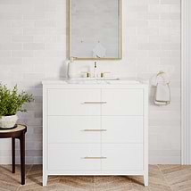 Iconic White and Silver 36" Single Vanity with Carrara Marble Top