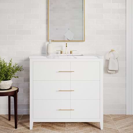 Iconic White and Silver 36" Single Vanity with Carrara Marble Top