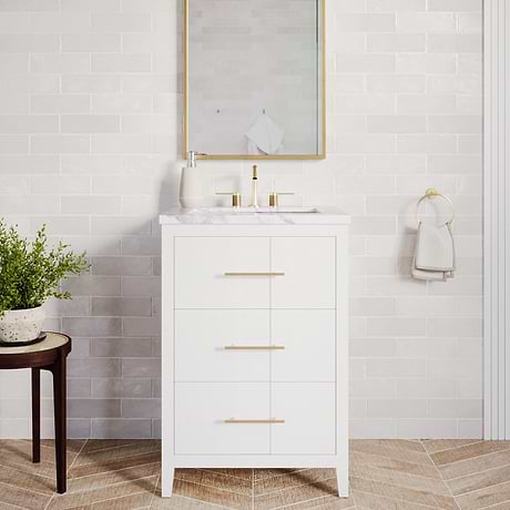 Iconic White and Silver 24" Single Vanity with Pure White Quartz Top