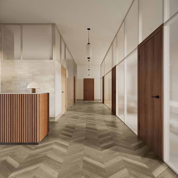 Aspen LVT Chevron Smoky 12x48 Luxury Vinyl Plank in Gray, View 1