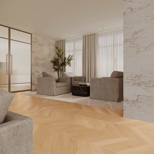 Aspen LVT Chevron Brined 12x48 Luxury Vinyl Plank in Brown, View 3, open zoomed image