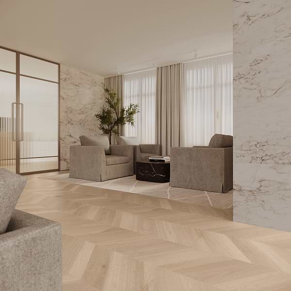 Aspen LVT Chevron Fumed 12x48 Luxury Vinyl Plank in Brown, View 3, open zoomed image