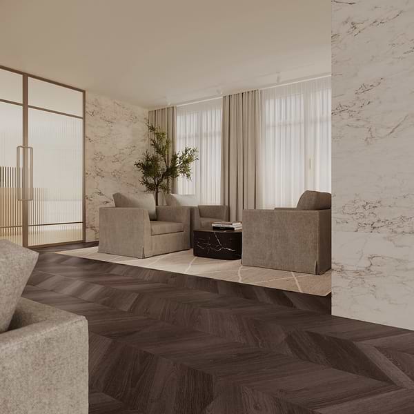 Aspen LVT Chevron Grove 12x48 Luxury Vinyl Plank in Black, View 3, open zoomed image