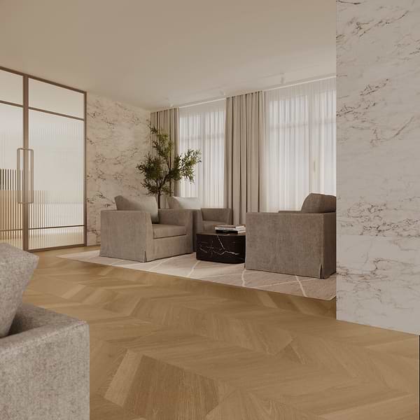 Aspen LVT Chevron Thatch 12x48 Luxury Vinyl Plank in Brown, View 3, open zoomed image