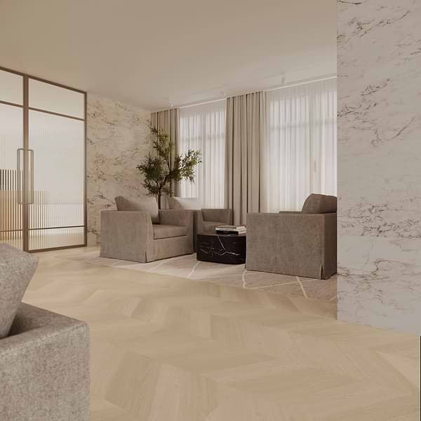 Aspen LVT Chevron Whisper 12x48 Luxury Vinyl Plank in Beige & Cream, View 3, open zoomed image