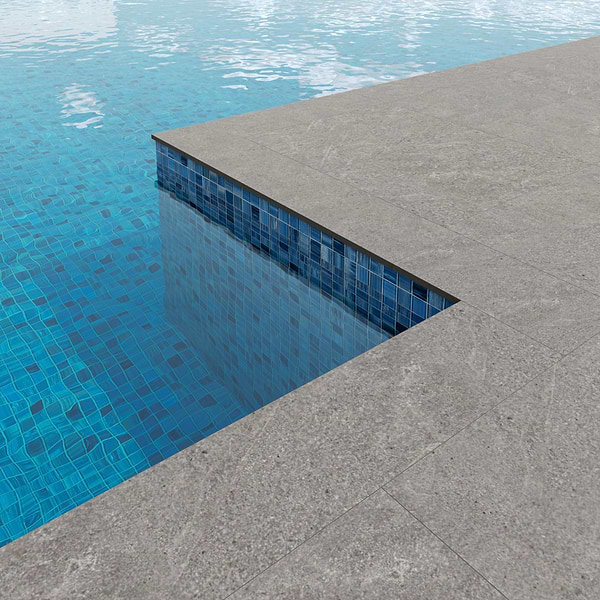 Era Silver Gray 12x48 Limestone Look Matte Porcelain 2CM Pool Coping