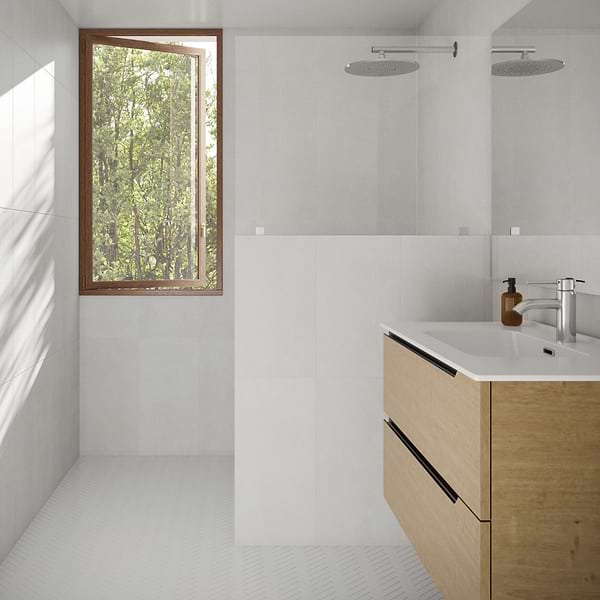 Serenity White 1x3 Herringbone Polished Porcelain Mosaic Tile