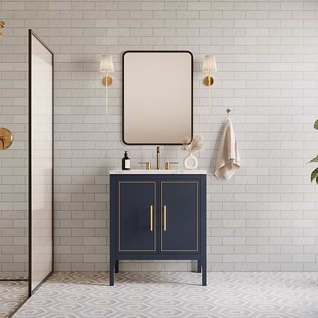Province Navy and Gold 24" Single Vanity with Carrara Marble Top