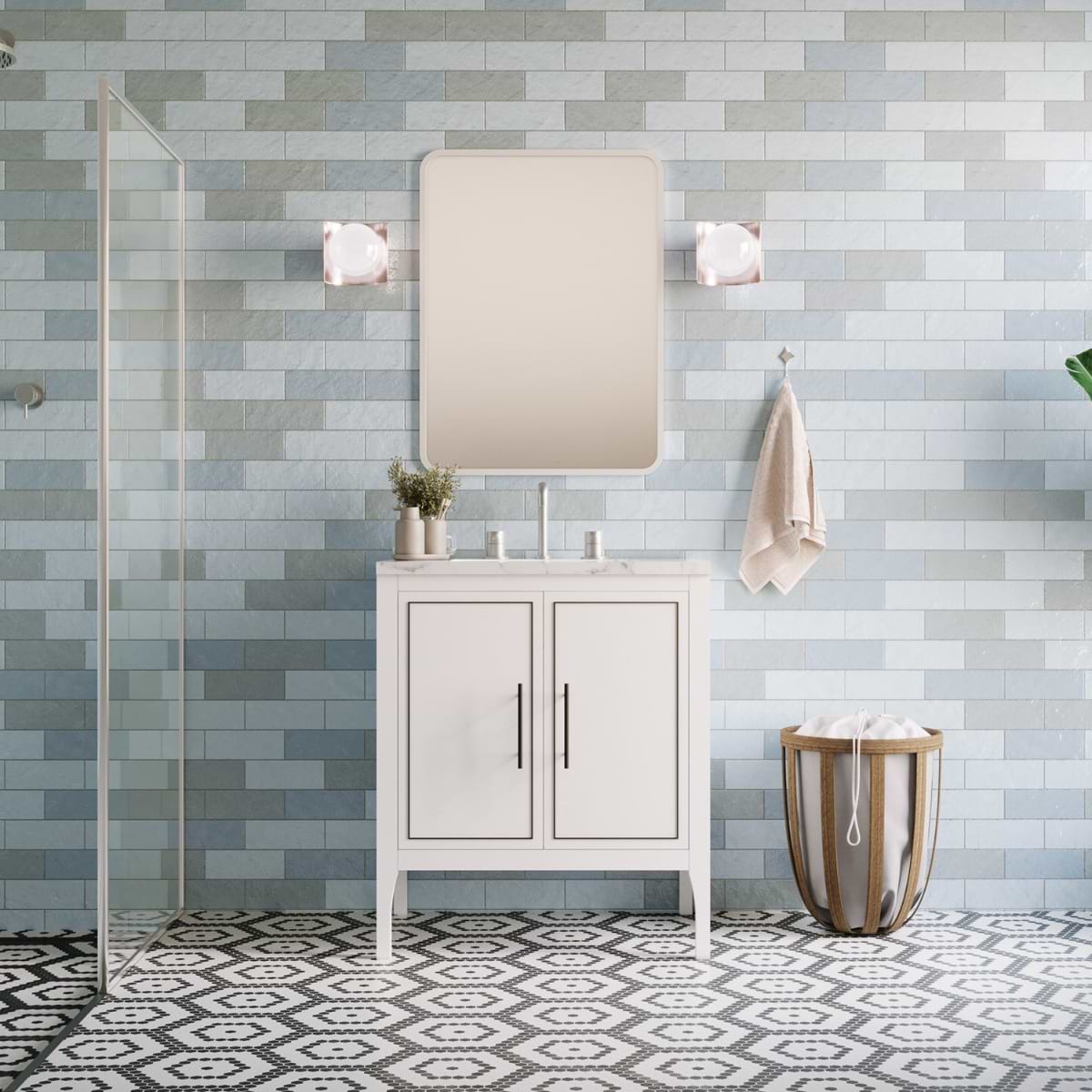 Province White and Silver 24" Single Vanity with Pure White Quartz Top; in Style Ideas Classic, Contemporary