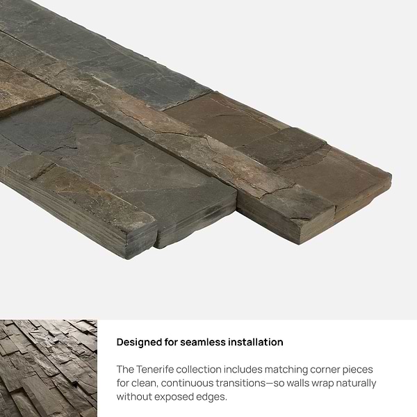 Tenerife Earth Gray 6x24 Splitface Slate Stacked Stone Corner