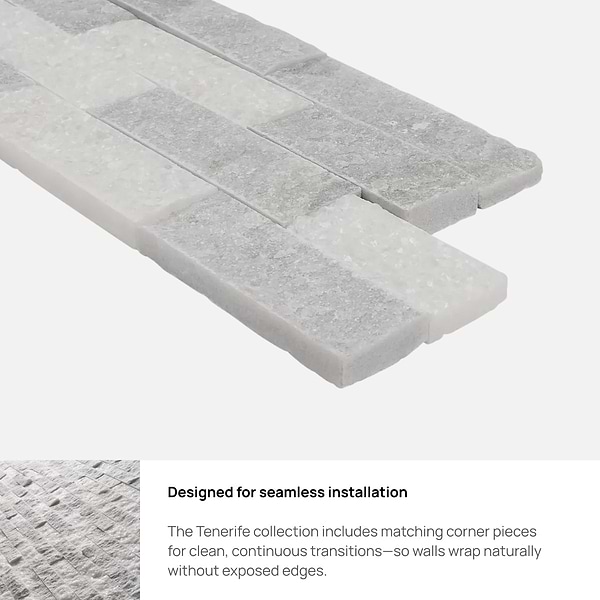Tenerife Glacier Gray 6x24 Splitface Marble Stacked Stone Tile