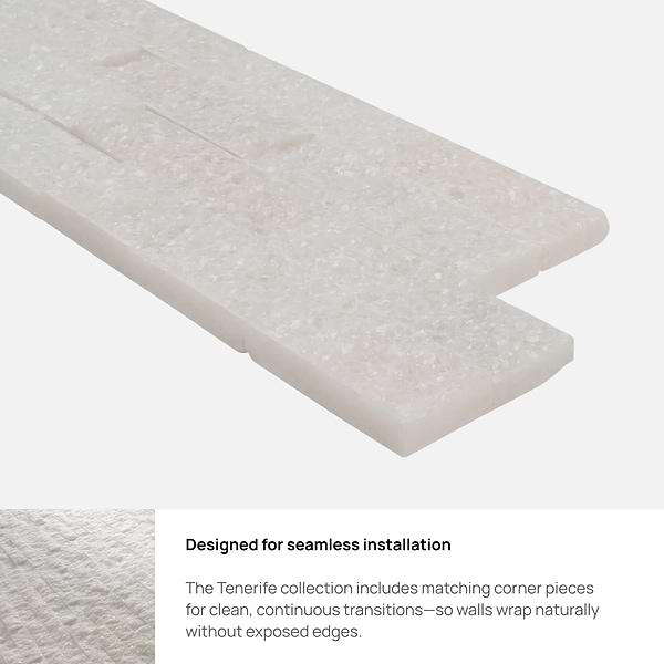 Tenerife Glacial White 6x24 Splitface Marble Stacked Stone Corner