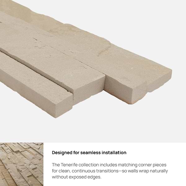 Tenerife Portland Beige 6x24 Splitface Sandstone Stacked Stone Corner