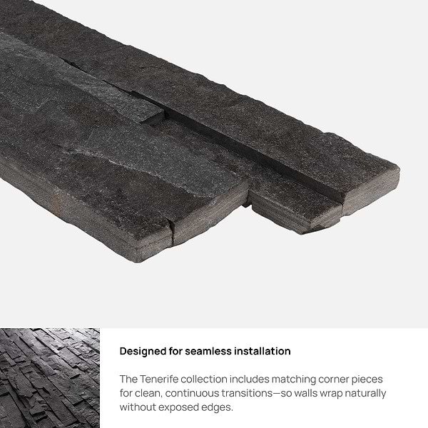Tenerife Titanium Black 6x24 Splitface Quartzite Stacked Stone Tile