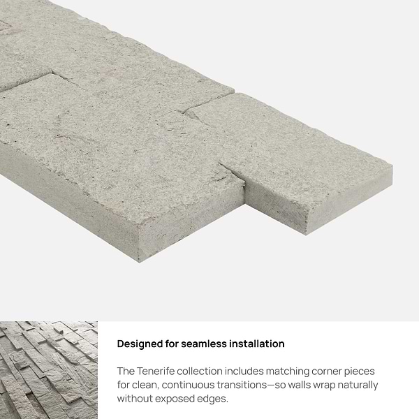 Tenerife Classic Silver 6x24 Splitface Quartzite Stacked Stone Corner
