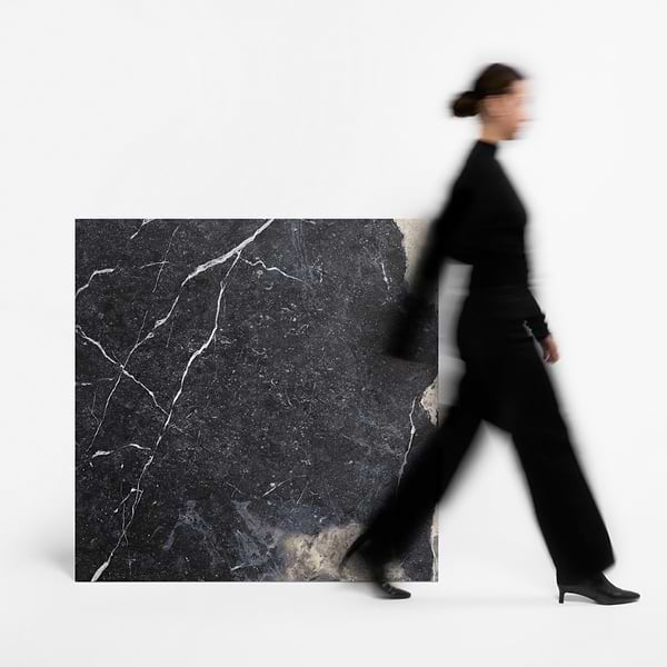 Autograph Noir Sabbia Black 48x48 Marble Look Satin Porcelain Tile