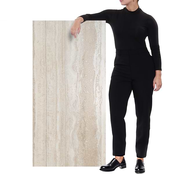 Romani Travertine Crema Beige 3D Textured Veining 24x48 Stone Look Satin Porcelain Tile