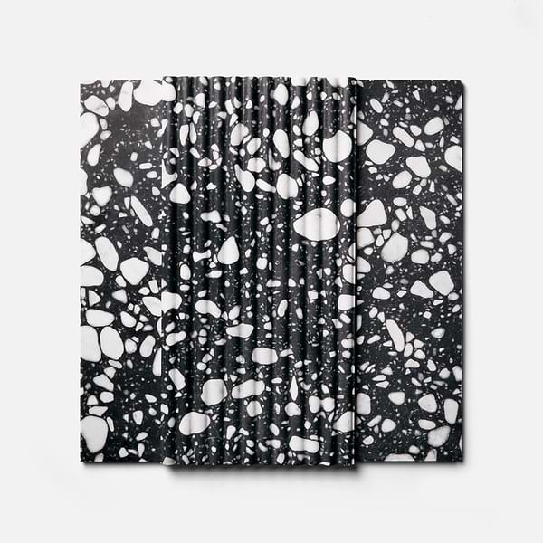 Terrazzo Italy Fluted Sacra Nero Black & White 12x24 Honed Terrazzo Tile