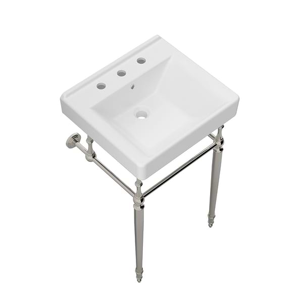 Napoleon Polished Nickel 20" Single Console with White Ceramic Top and Rectangle Sink