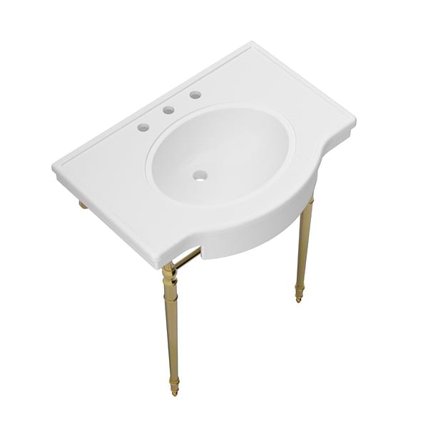 Napoleon Brushed Brass 31" Single Console with White Ceramic Top and Oval Sink