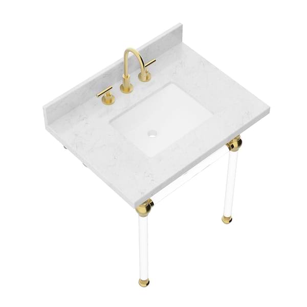 Elinor Brushed Brass 30" Single Console with Carrara Marble Top Rectangle Sink and Backsplash