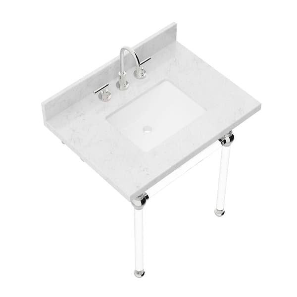 Elinor Polished Nickel 30" Single Console with Carrara Marble Top Rectangle Sink and Backsplash
