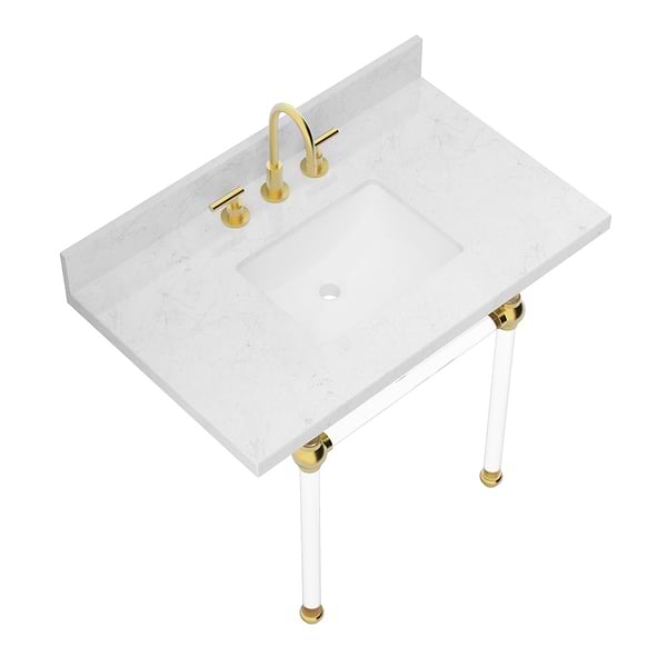 Elinor Brushed Brass 36" Single Console with Carrara Marble Top Rectangle Sink and Backsplash