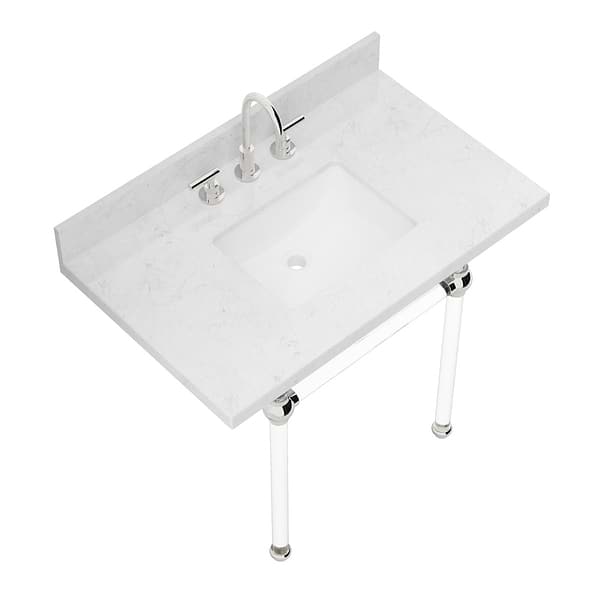 Elinor Polished Nickel 36" Single Console with Carrara Marble Top Rectangle Sink and Backsplash
