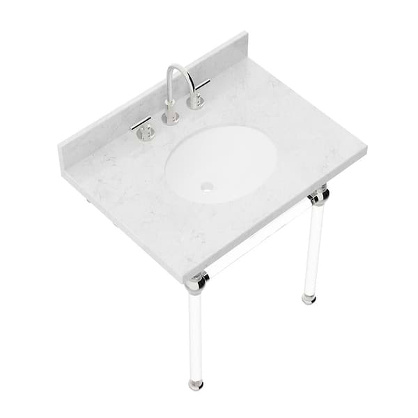 Elinor Polished Nickel 30" Single Console with Carrara Marble Top Oval Sink and Backsplash