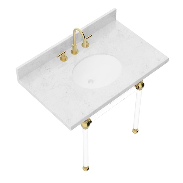 Elinor Brushed Brass 36" Single Console with Carrara Marble Top Oval Sink and Backsplash