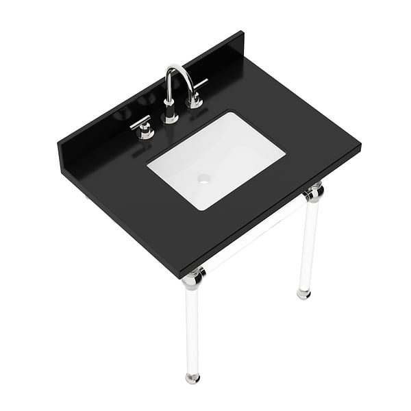 Elinor Polished Nickel 30" Single Console with Black Granite Top Rectangle Sink and Backsplash