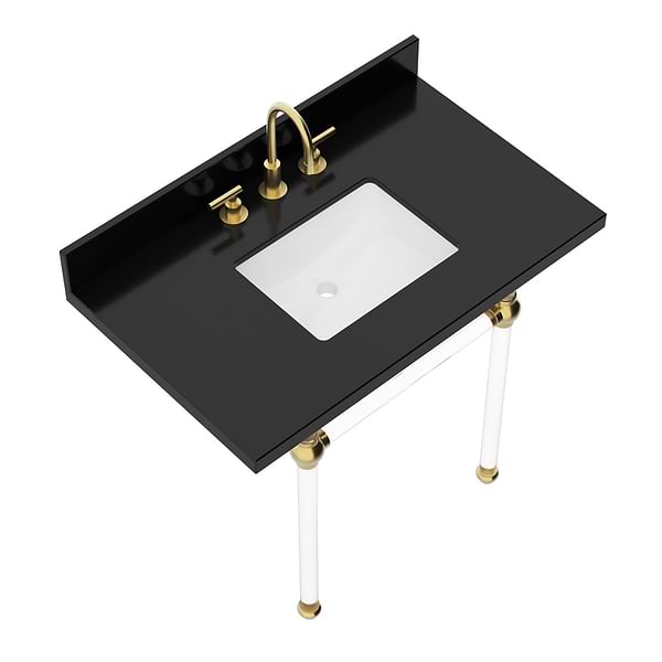 Elinor Brushed Brass 36" Single Console with Black Granite Top Rectangle Sink and Backsplash
