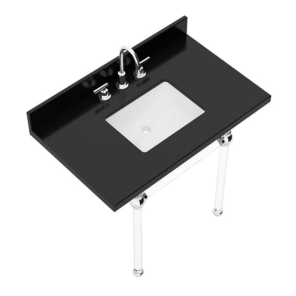 Elinor Polished Chrome 36" Single Console with Black Granite Top Rectangle Sink and Backsplash