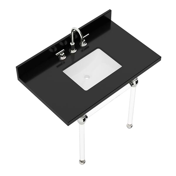 Elinor Polished Nickel 36" Single Console with Black Granite Top Rectangle Sink and Backsplash