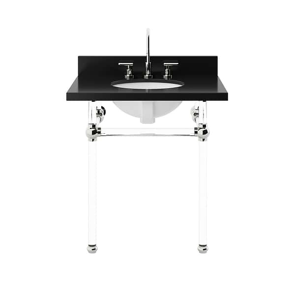 Elinor Polished Nickel 30" Single Console with Black Granite Top Oval Sink and Backsplash