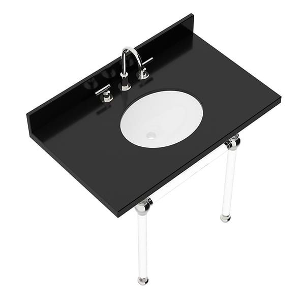Elinor Polished Nickel 36" Single Console with Black Granite Top Oval Sink and Backsplash