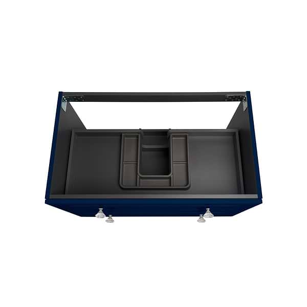 Alma Blue 36" Vanity with Chrome Legs & Knobs with Integrated White Solid Surface Top