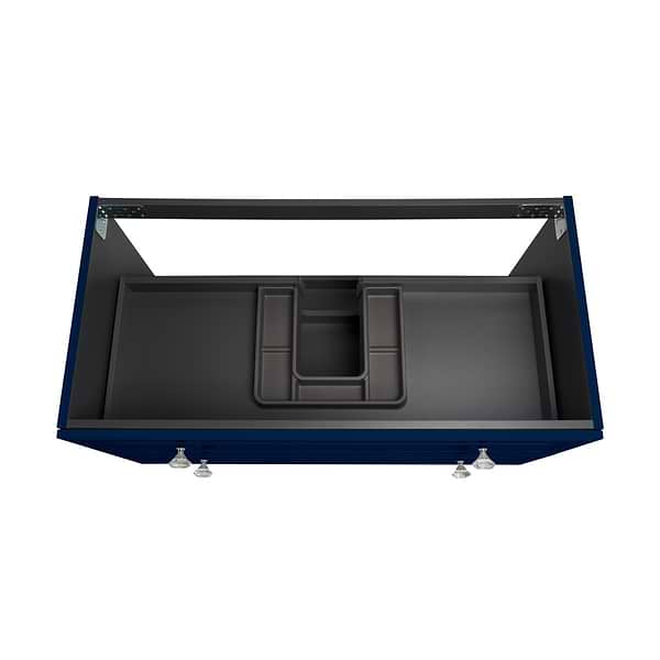 Alma Blue 42" Vanity with Chrome Legs & Knobs with Integrated White Solid Surface Top