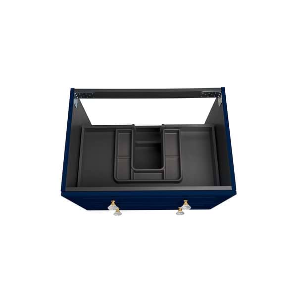 Alma Blue 30" Vanity with Gold Legs & Knobs with Integrated White Solid Surface Top