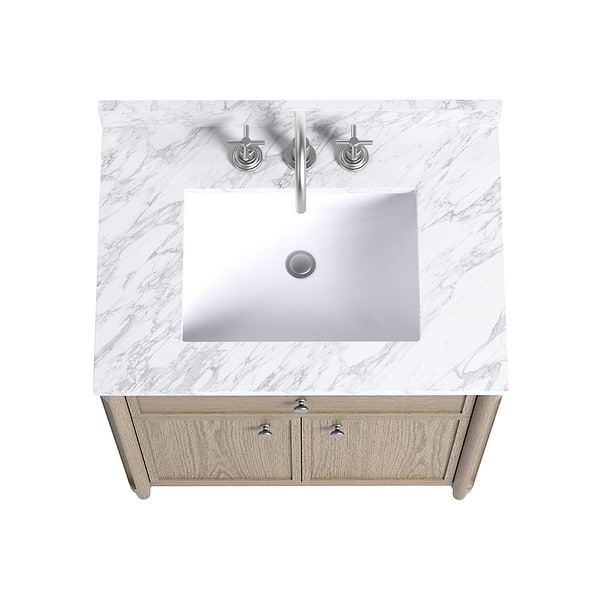 Ashford Greige Ash 30" Single Vanity with Carrara Marble Top by TileBar Studio Vanities, View 6, open zoomed image