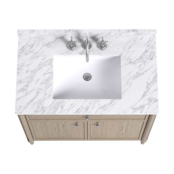 Ashford Greige Ash 36" Single Vanity with Carrara Marble Top by TileBar Studio Vanities, View 6, open zoomed image