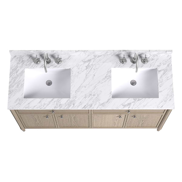 Ashford Greige Ash 60" Double Vanity with Carrara Marble Top by TileBar Studio Vanities, View 6, open zoomed image