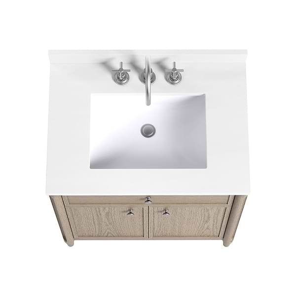 Ashford Greige Ash 30" Single Vanity with White Quartz Top by TileBar Studio Vanities, View 6, open zoomed image