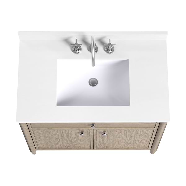 Ashford Greige Ash 36" Single Vanity with White Quartz Top by TileBar Studio Vanities, View 6, open zoomed image