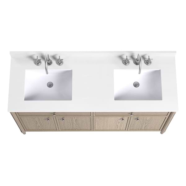 Ashford Greige Ash 60" Double Vanity with White Quartz Top by TileBar Studio Vanities, View 6, open zoomed image