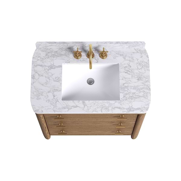 Callum Natural Ash 36" Single Vanity with Carrara Marble Top by TileBar Studio Vanities, View 6, open zoomed image