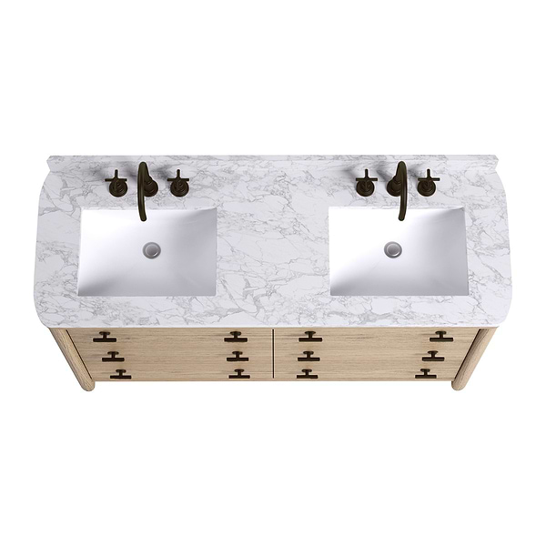 TileBar Studio Vanities Callum Natural Ash 60" Double Vanity with Carrara Marble Top